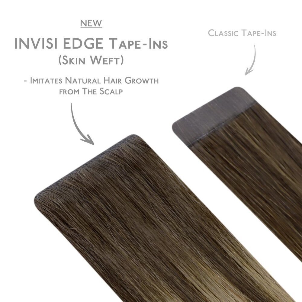 Invisi Edge Tape in Hair Extensions Human Hair, 14 Inch 50g 20pcs Balayage Choco - Picture 2 of 9
